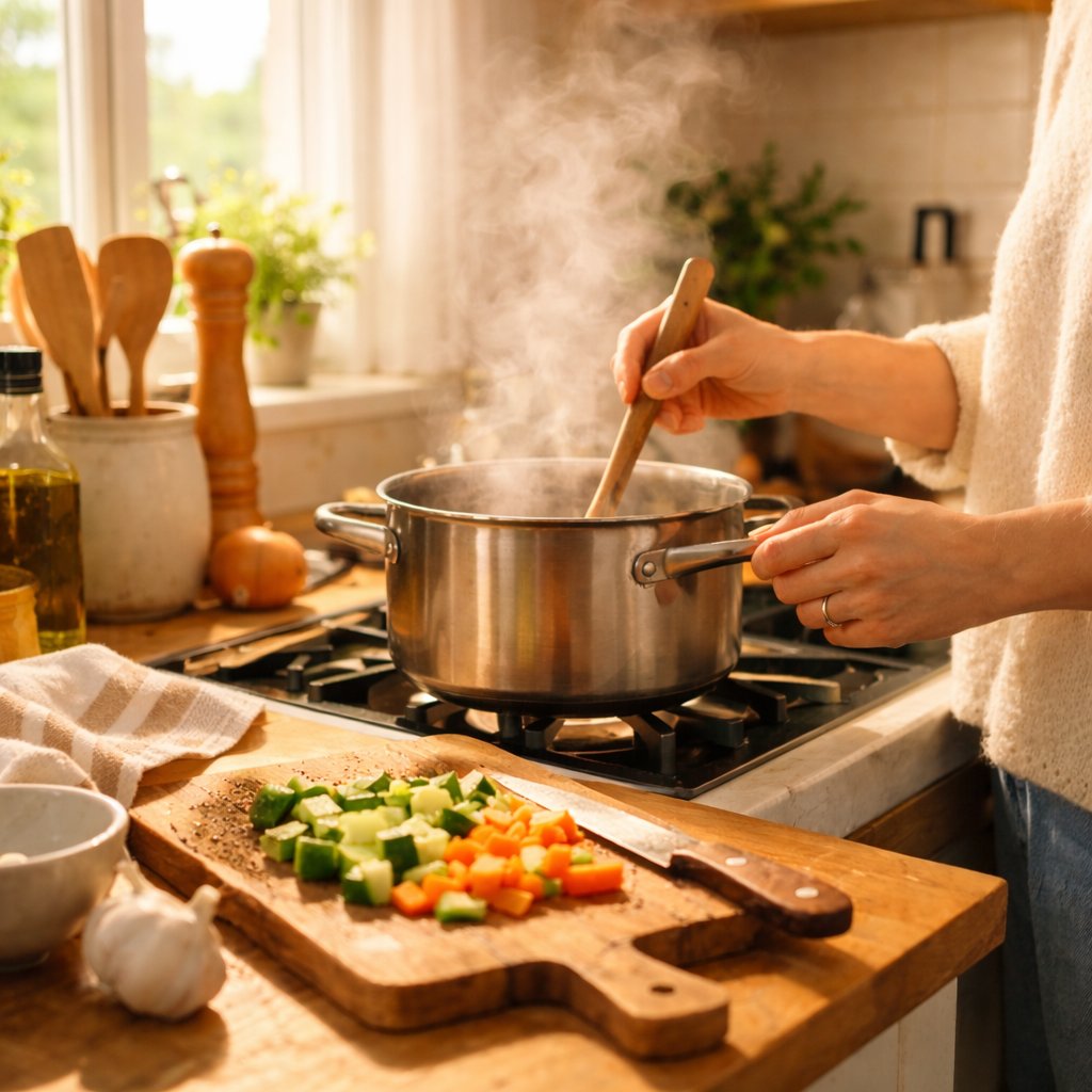 Woman cooking in kitchen